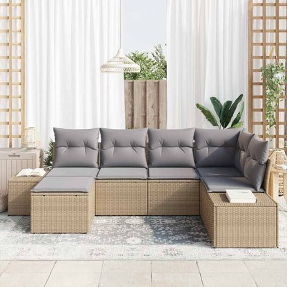 Set Divano da Giardino 6 pcs Beige e grigio polyrattan