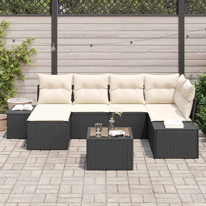 Set Divano da Giardino 7 pcs Nero e Crema Poly Rattan