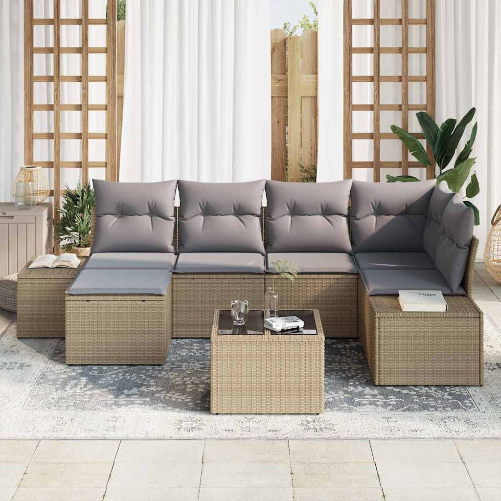 Set Divano da Giardino 7 pcs Beige e grigio polyrattan