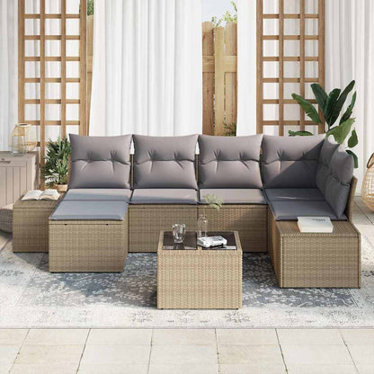 Set Divano da Giardino 7 pcs Beige e grigio polyrattan
