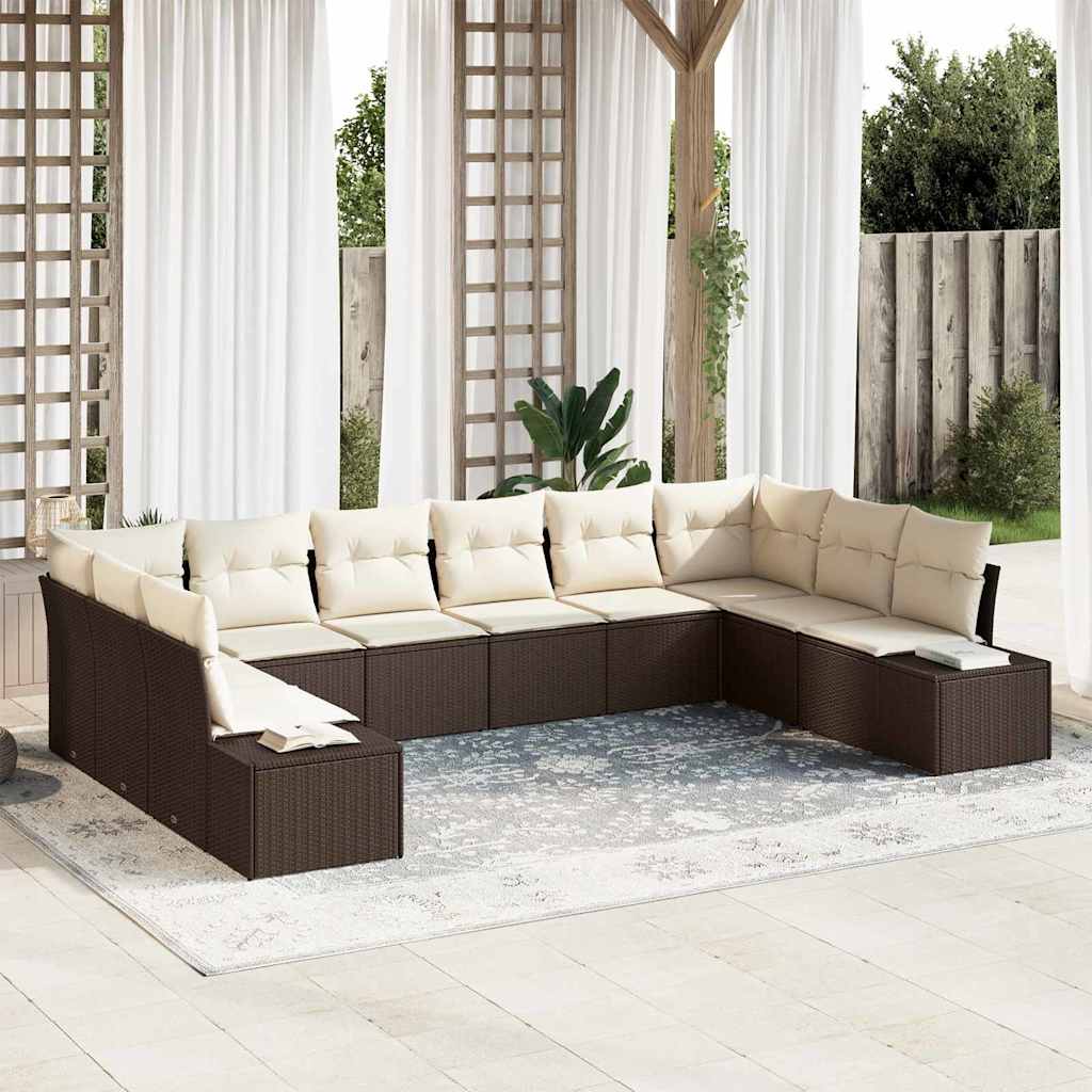 Set Divano da Giardino con cuscino 10 pcs Marrone polyrattan