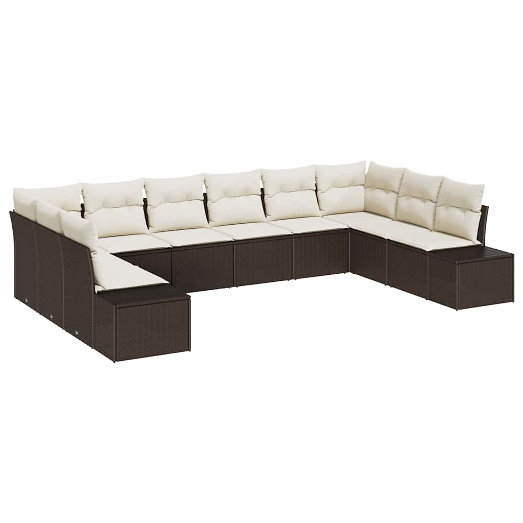 Set Divano da Giardino con cuscino 10 pcs Marrone polyrattan