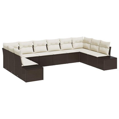 Set Divano da Giardino con cuscino 10 pcs Marrone polyrattan