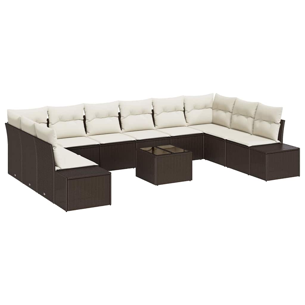 Set Divano da Giardino con cuscino 11 pcs Marrone polyrattan