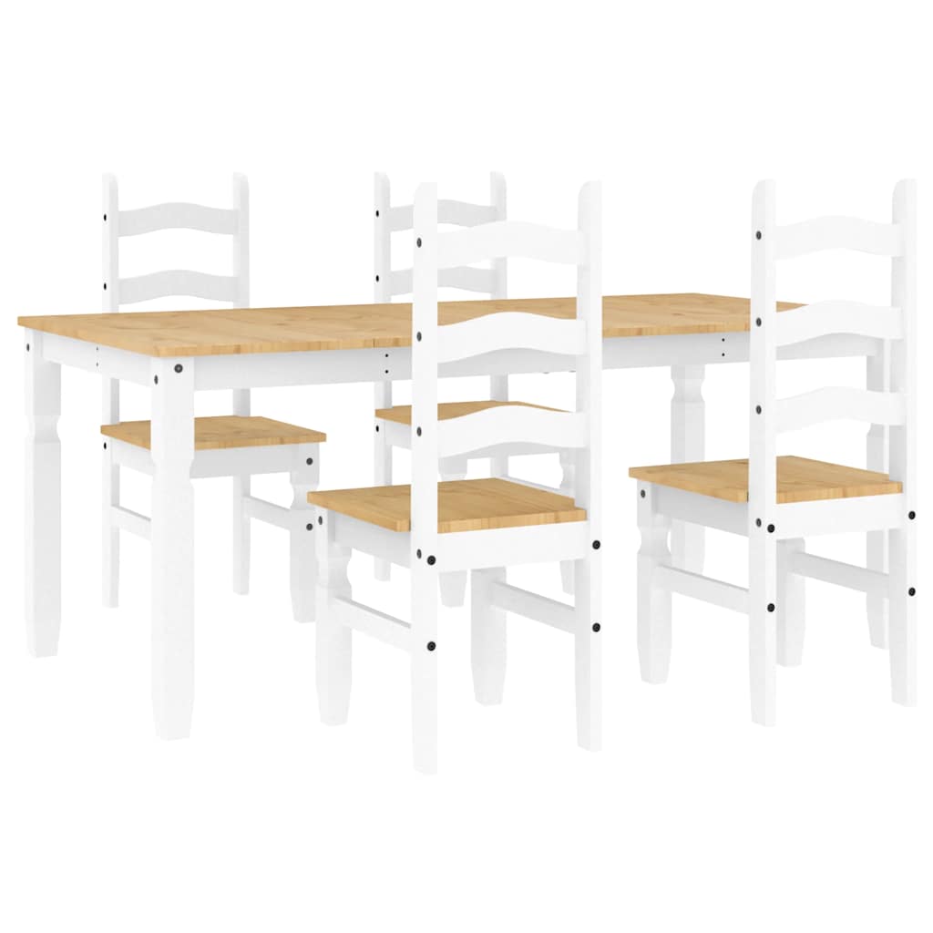 Set da Pranzo 5 pz Panama Bianco in Legno Massello di Pino