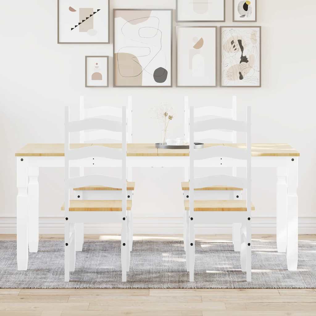 Set da Pranzo 5 pz Panama Bianco in Legno Massello di Pino