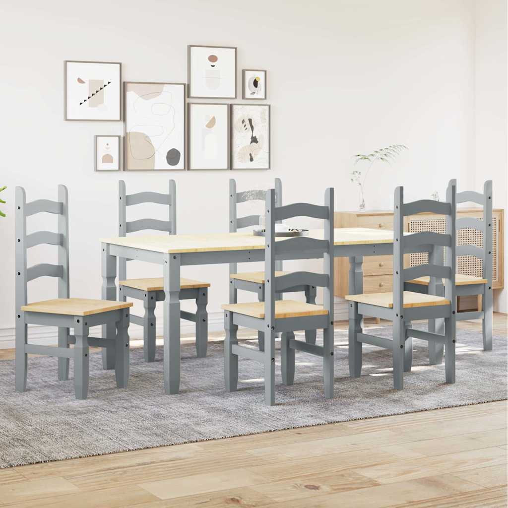 Set da Pranzo 7 pz Panama Grigio in Legno Massello di Pino