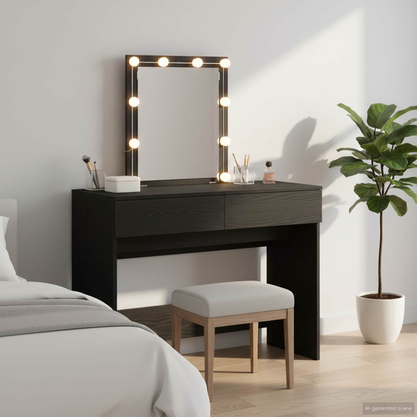 Tavolo da Trucco con cassetto Rovere Nero 100 x 40 x 130 cm