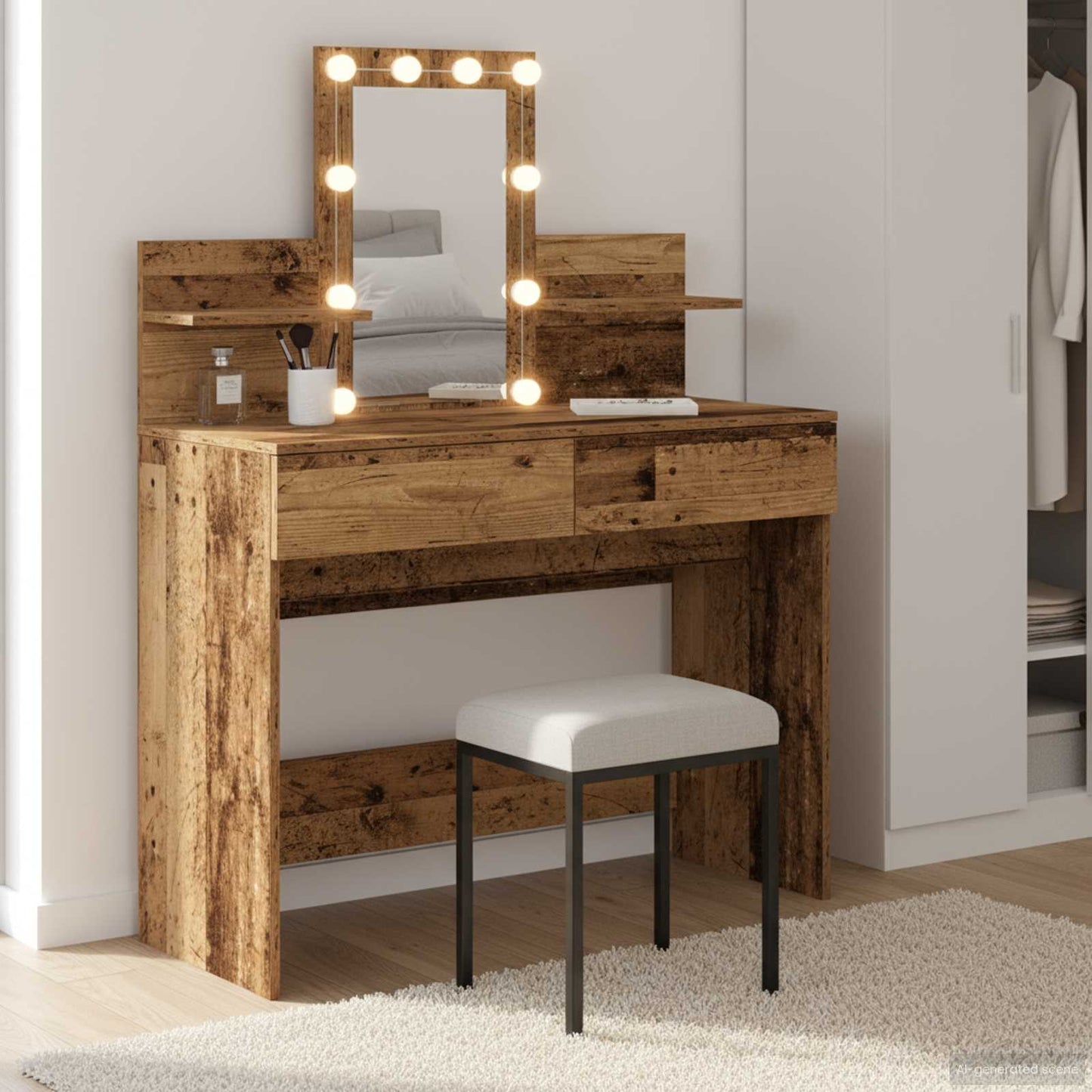 Tavolo da Trucco con cassetto Legno vecchio 100 x 40 x 130 cm