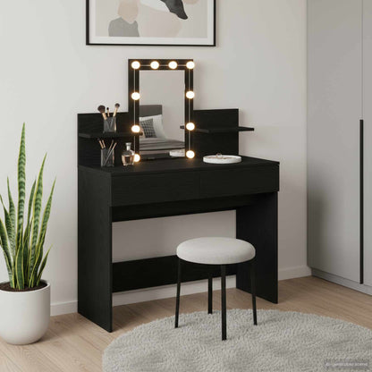 Tavolo da Trucco con cassetto Rovere Nero 100 x 40 x 130 cm