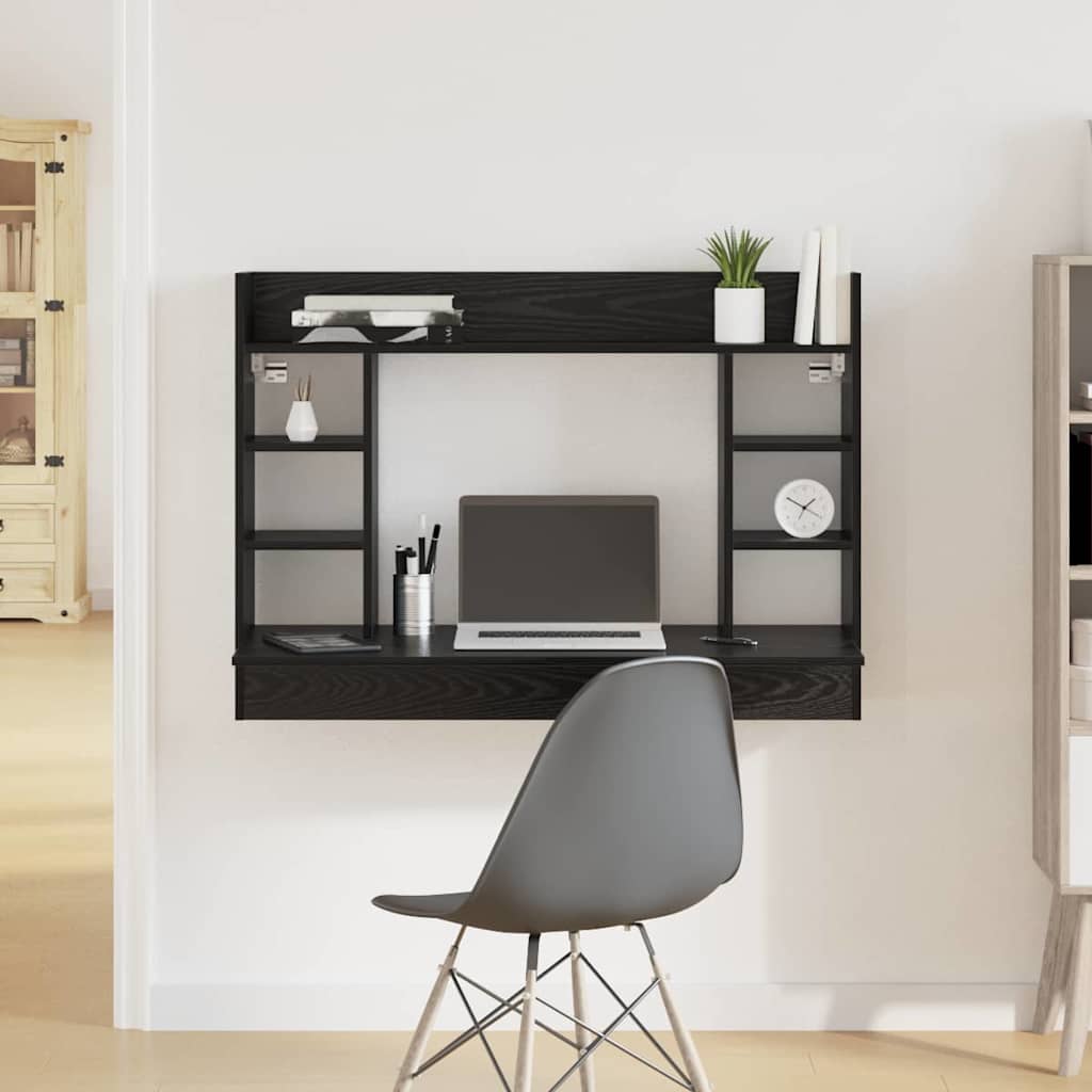 Scrivania a parete con lo scaffale Rovere nero 105 x 48 x 75 cm