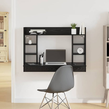 Scrivania a parete con lo scaffale Rovere nero 105 x 48 x 75 cm