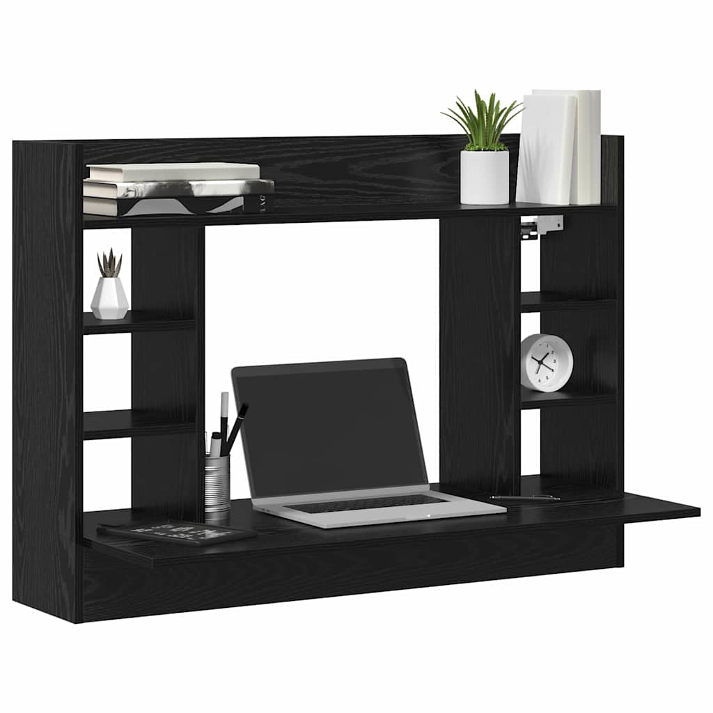 Scrivania a parete con lo scaffale Rovere nero 105 x 48 x 75 cm