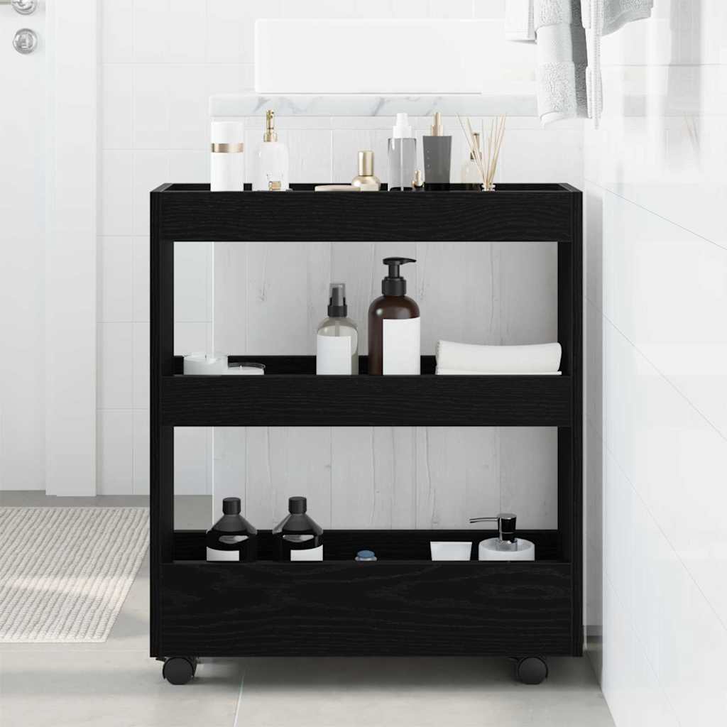 Carrello di Stoccaggio Stretto Rovere Nero 60 x 18 x 70 cm