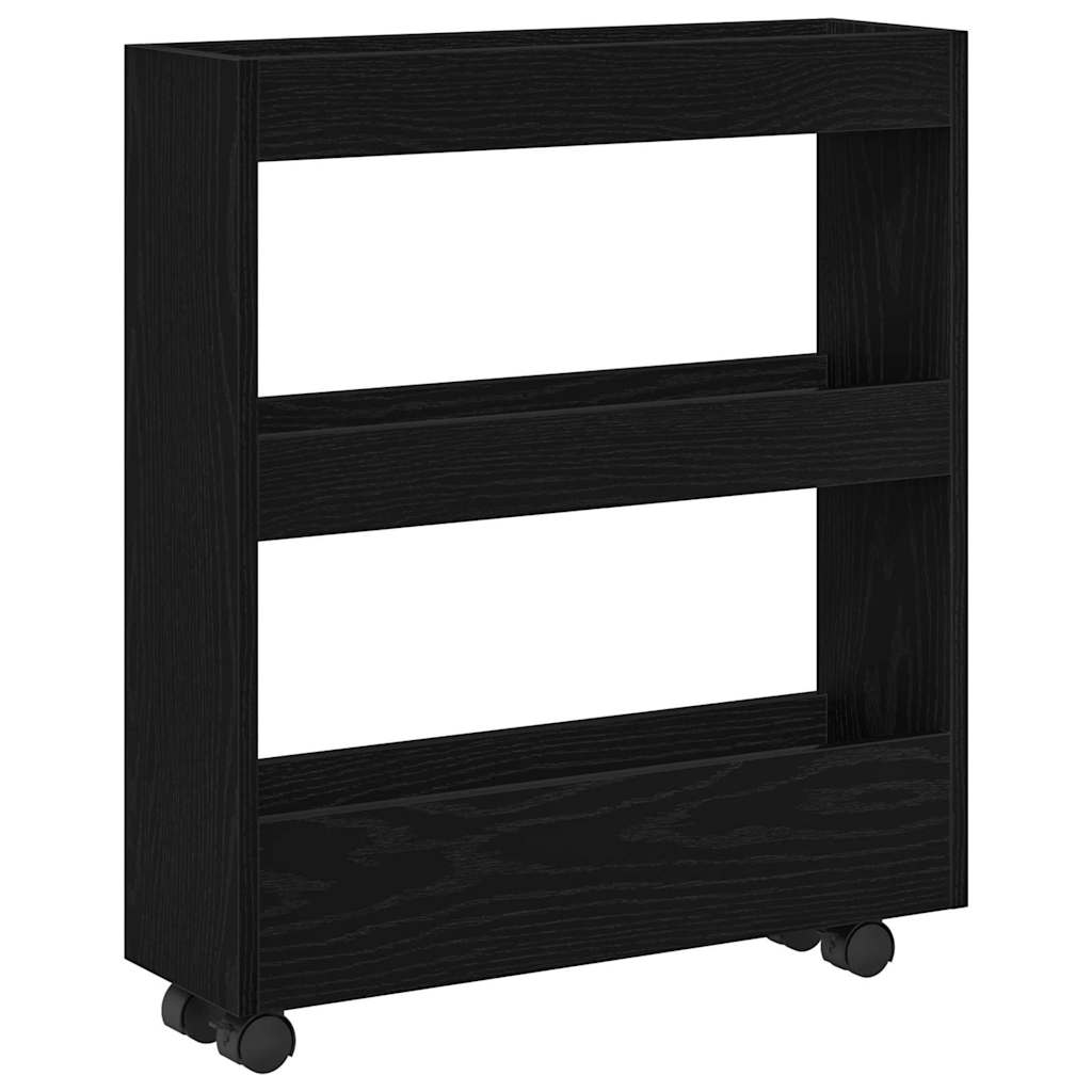 Carrello di Stoccaggio Stretto Rovere Nero 60 x 18 x 70 cm