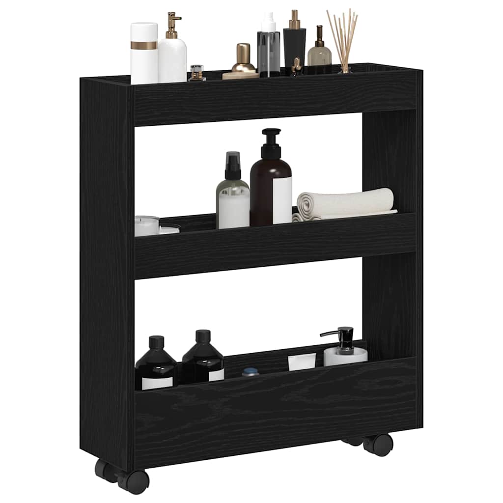 Carrello di Stoccaggio Stretto Rovere Nero 60 x 18 x 70 cm