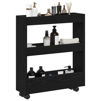 Carrello di Stoccaggio Stretto Rovere Nero 60 x 18 x 70 cm