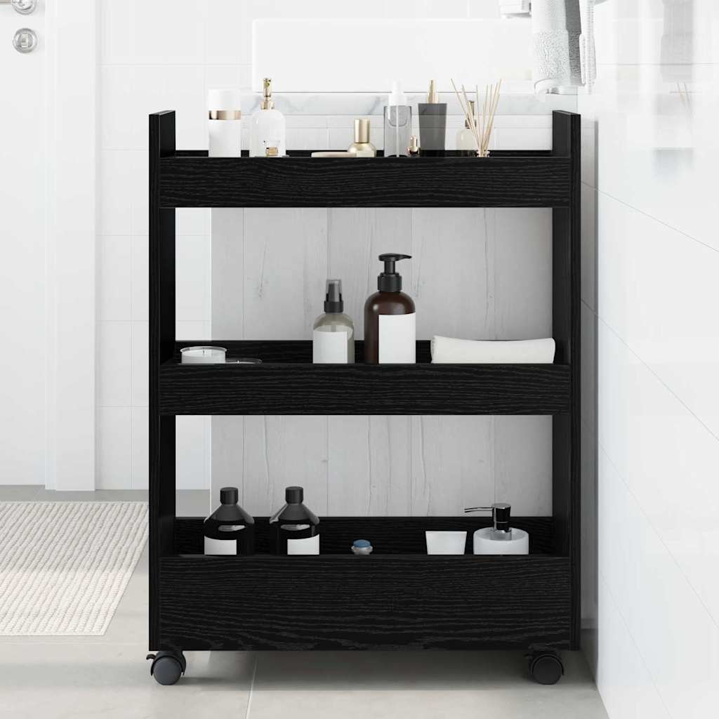 Carrello di Stoccaggio Stretto Rovere Nero 60 x 22 x 80 cm