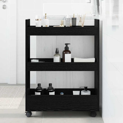 Carrello di Stoccaggio Stretto Rovere Nero 60 x 22 x 80 cm