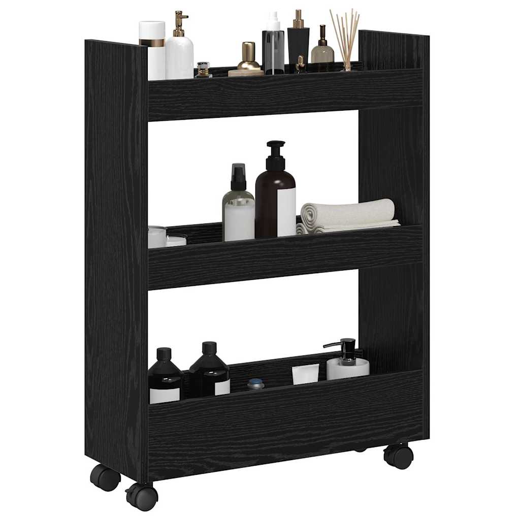 Carrello di Stoccaggio Stretto Rovere Nero 60 x 22 x 80 cm