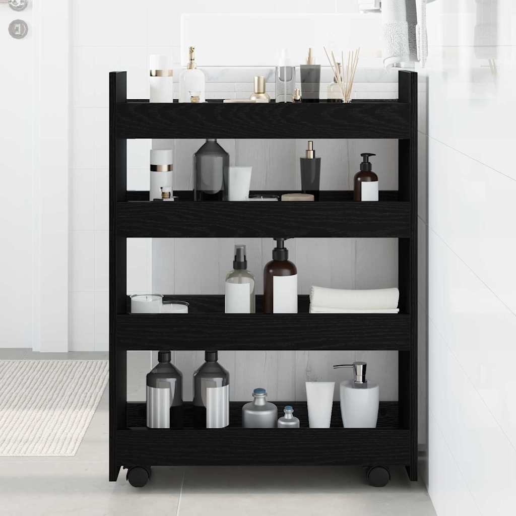 Carrello di Stoccaggio Stretto Rovere Nero 60 x 20 x 82 cm