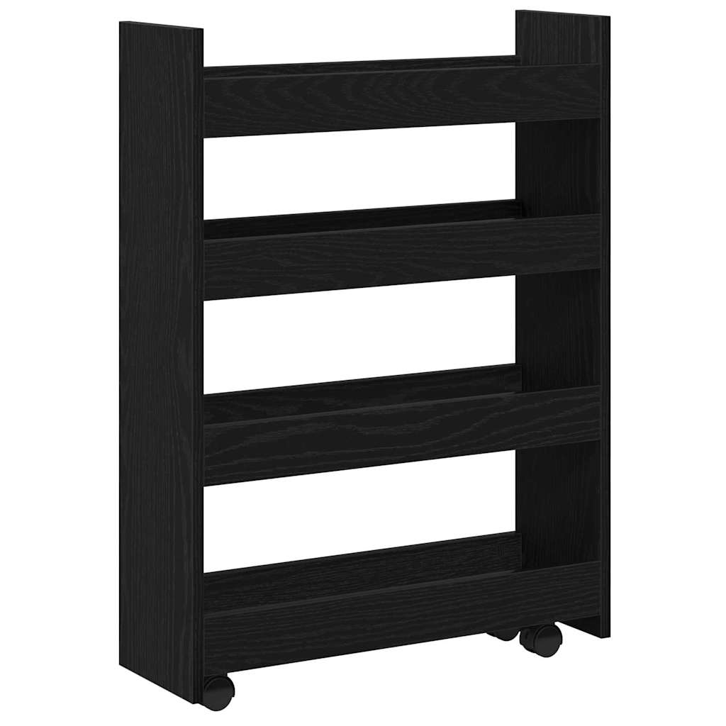 Carrello di Stoccaggio Stretto Rovere Nero 60 x 20 x 82 cm