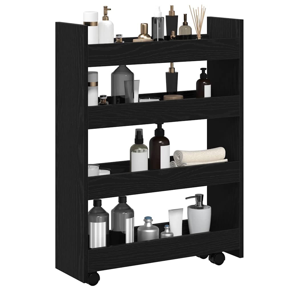 Carrello di Stoccaggio Stretto Rovere Nero 60 x 20 x 82 cm