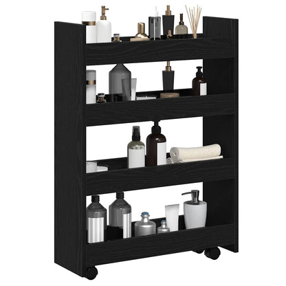 Carrello di Stoccaggio Stretto Rovere Nero 60 x 20 x 82 cm