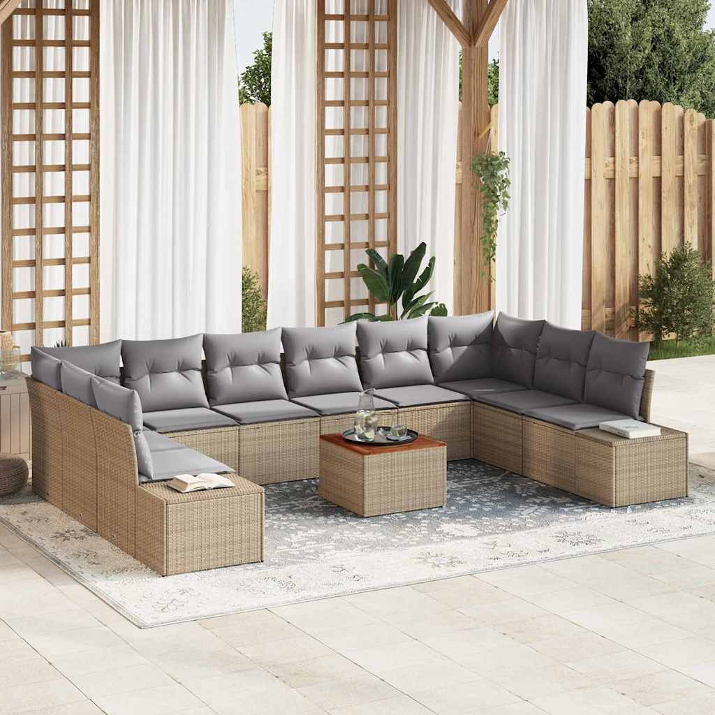 Set Divano da Giardino con cuscino 11 pcs Beige polyrattan