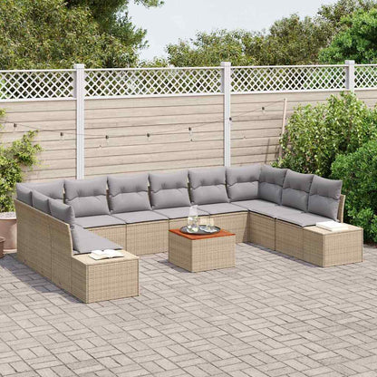 Set Divano da Giardino con cuscino 11 pcs Beige polyrattan