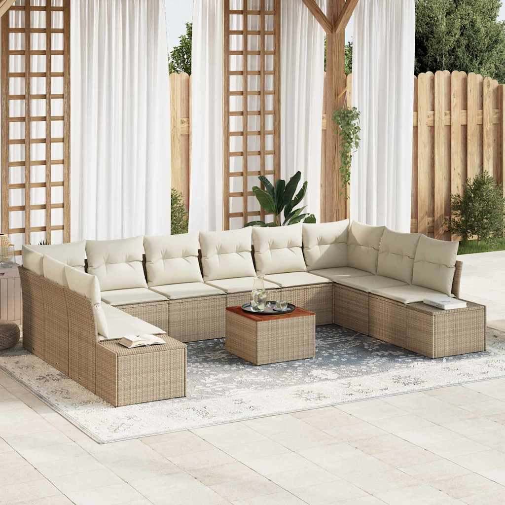 Set Divano da Giardino con cuscino 11 pcs Beige polyrattan