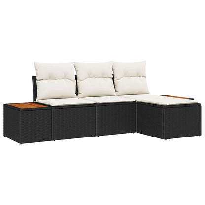 Set Divano da Giardino con cuscino 4 pcs Nero polyrattan