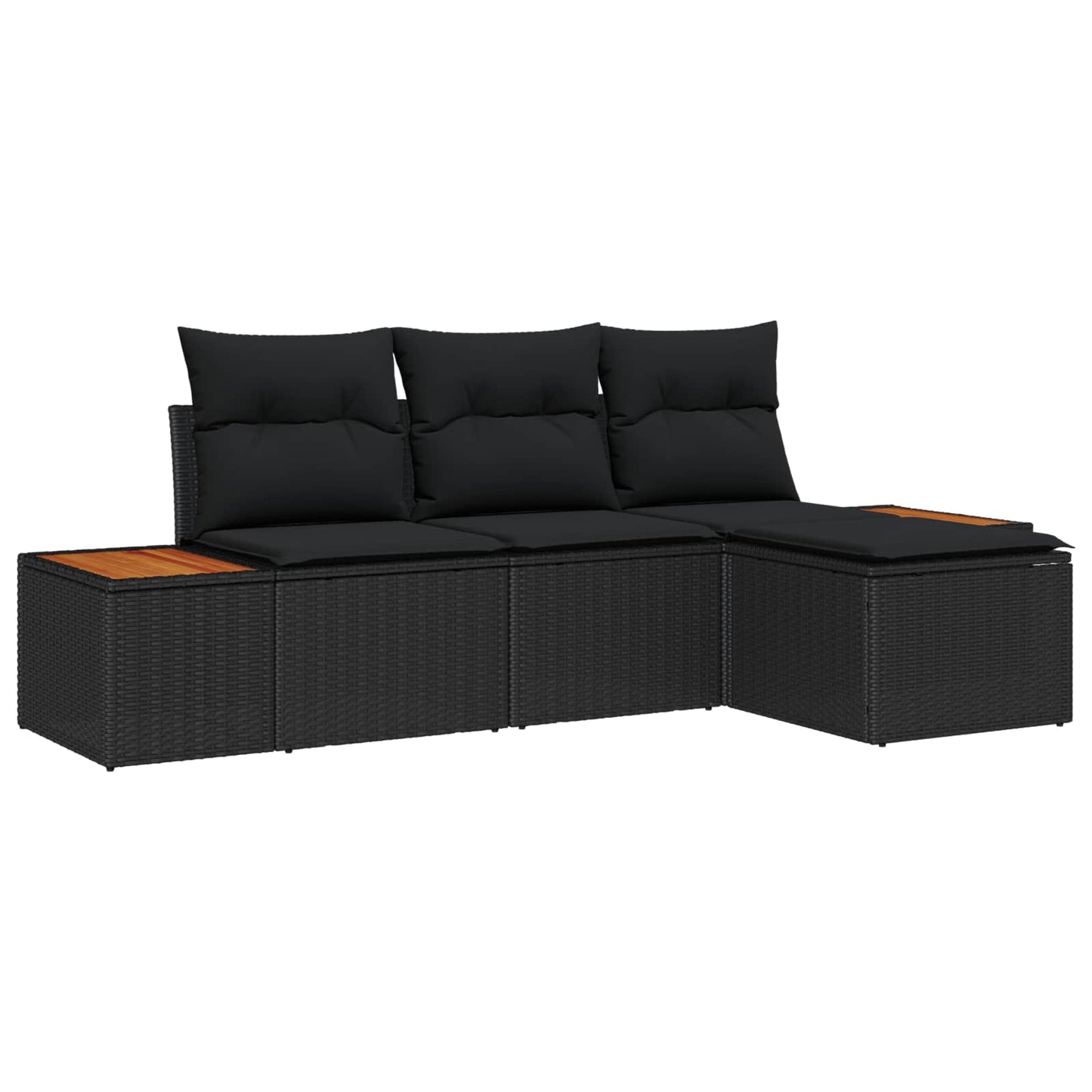 Set Divano da Giardino con cuscino 4 pcs Nero polyrattan