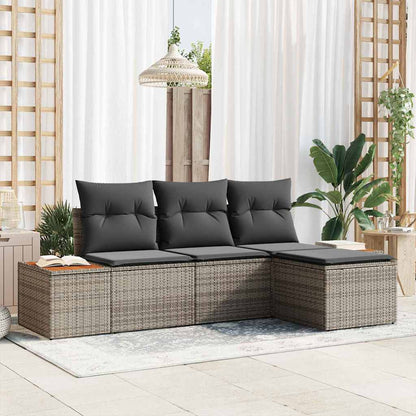 Set Divano da Giardino con cuscino 4 pcs Grigio polyrattan