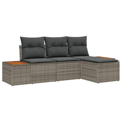 Set Divano da Giardino con cuscino 4 pcs Grigio polyrattan