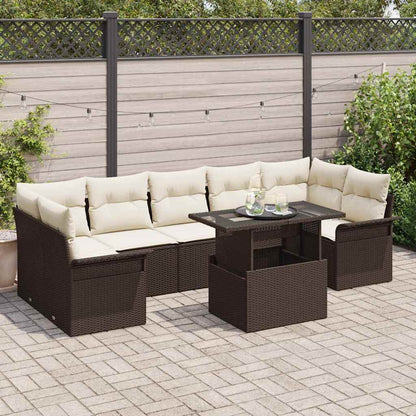 Set Divano da Giardino con cuscino 8 pcs Marrone polyrattan