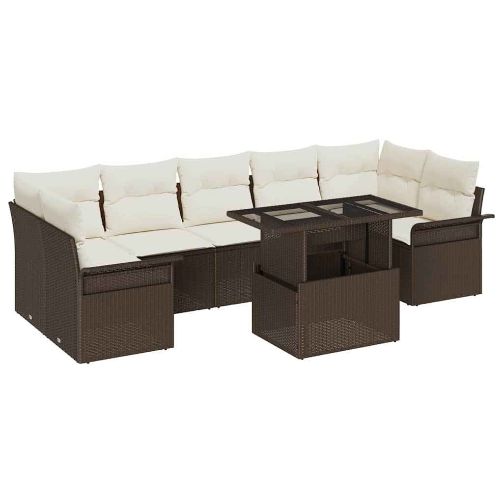 Set Divano da Giardino con cuscino 8 pcs Marrone polyrattan