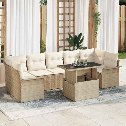 Set Divano da Giardino con cuscino 8 pcs Beige polyrattan