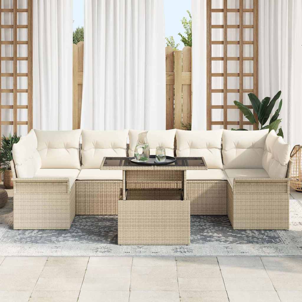 Set Divano da Giardino con cuscino 8 pcs Beige polyrattan