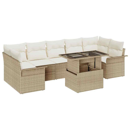Set Divano da Giardino con cuscino 8 pcs Beige polyrattan