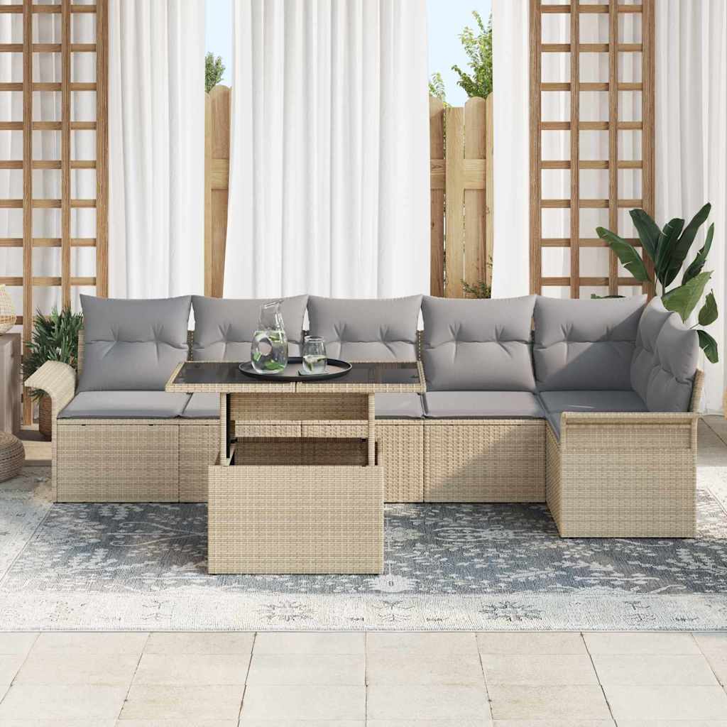 Set Divano da Giardino con cuscino 7 pcs Beige polyrattan