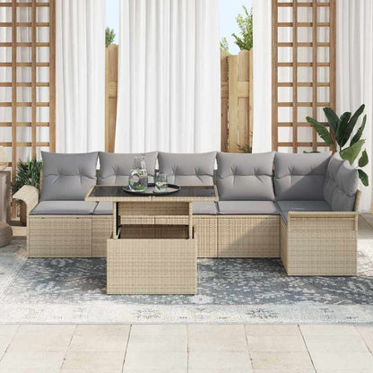 Set Divano da Giardino con cuscino 7 pcs Beige polyrattan