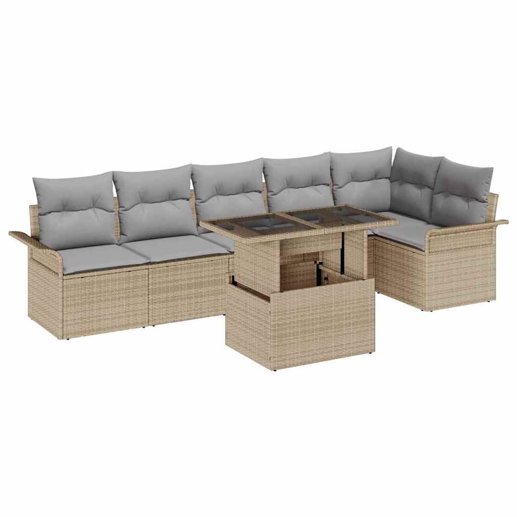 Set Divano da Giardino con cuscino 7 pcs Beige polyrattan