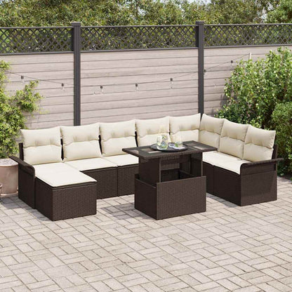 Set Divano da Giardino con cuscino 9 pcs Marrone Polyrattan