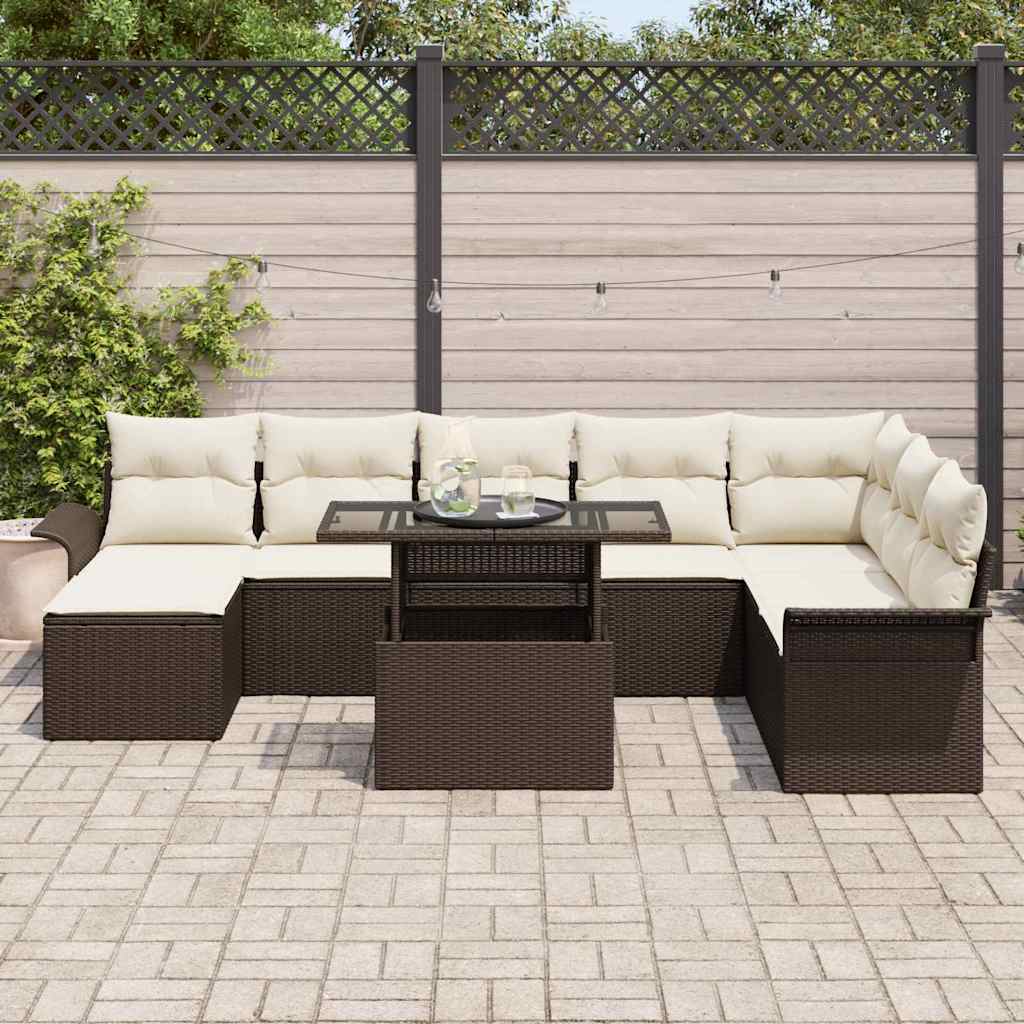 Set Divano da Giardino con cuscino 9 pcs Marrone Polyrattan