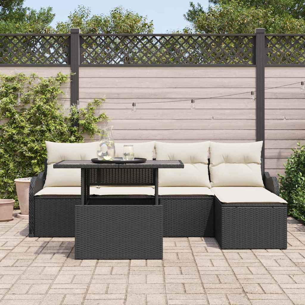 Set da esterno con cuscino 6 pcs Nero Poly Rattan