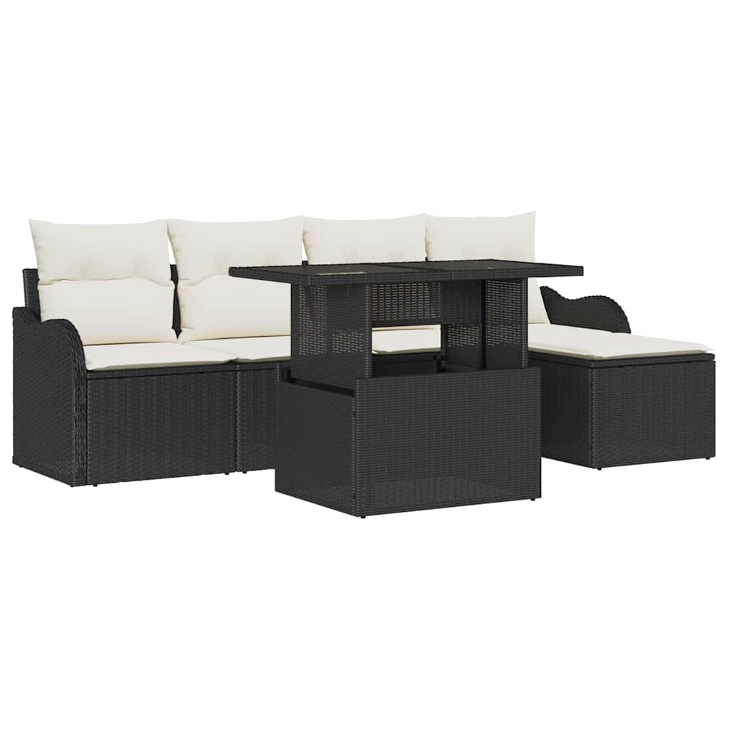 Set da esterno con cuscino 6 pcs Nero Poly Rattan
