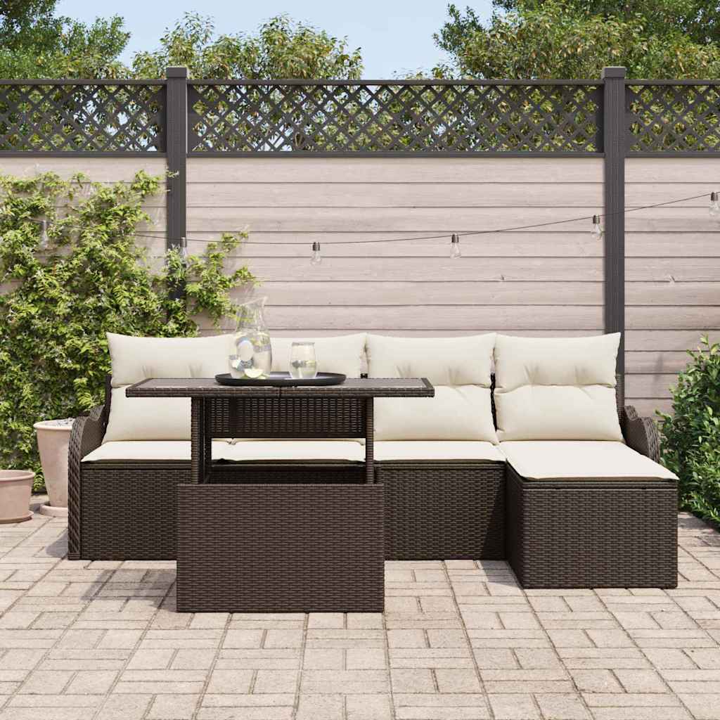 Set da esterno con cuscino 6 pcs Marrone Poly Rattan