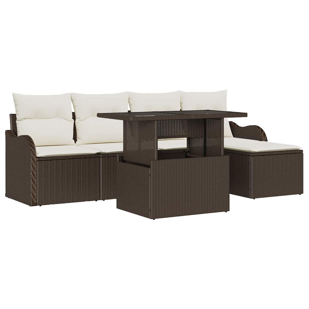 Set da esterno con cuscino 6 pcs Marrone Poly Rattan