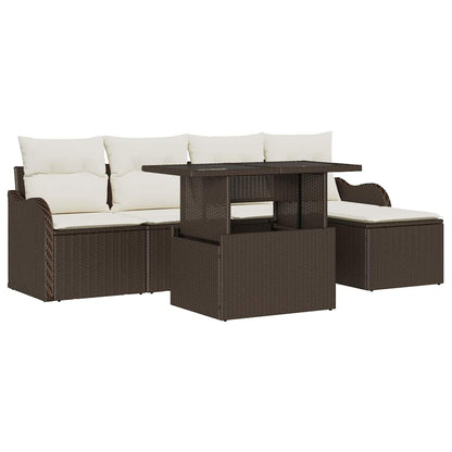 Set da esterno con cuscino 6 pcs Marrone Poly Rattan